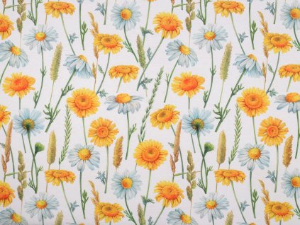 Dekorační látka Loneta květy (Balení 1 m, Varianta (84) bílá přírodní)