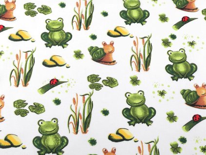 Bavlněná látka / plátno žáby (Balení 1 m, Varianta (628) bílá)