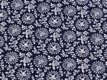 Bavlněná látka / plátno modrotisk rostliny (Balení 1 m, Varianta modrá tmavá)