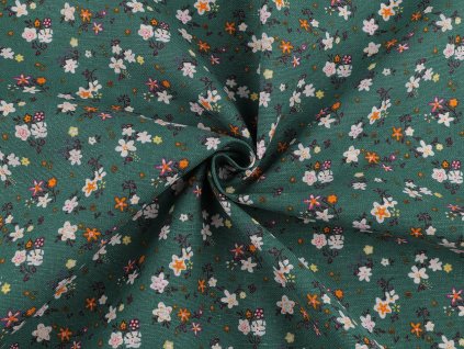 Bavlněná látka / plátno s řidší vazbou drobné květinky (Balení 1 m, Varianta 2 zelená)