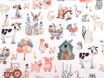 Bavlněná látka / plátno domácí zvířátka (Balení 1 m, Varianta 1 (915) bílá)