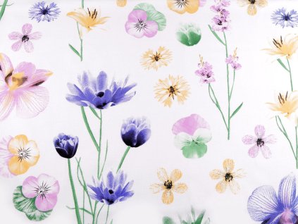 Balvněná látka / plátno květy (Balení 1 m, Varianta bílá)