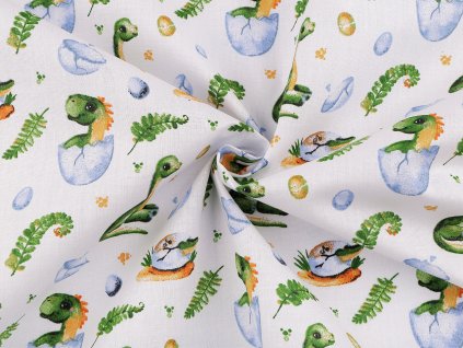 Bavlněná látka / plátno dinosaurus (Balení 1 m, Varianta bílá)