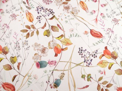 Bavlněná látka se strukturou Half panama s digitálním tiskem květy (Balení 1 m, Varianta 1 lososová)