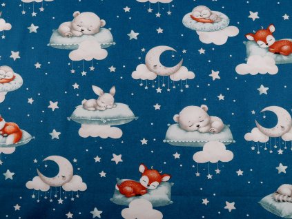 Bavlněná látka / plátno spící zvířátka (Balení 1 m, Varianta 1 (981) bílá)