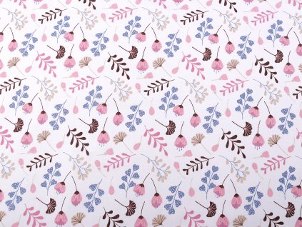 Bavlněná látka / plátno květy a listy (Balení 1 m, Varianta 1 (612) růžová sv.)