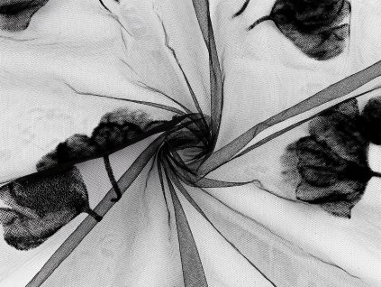 Tyl s listy ginkgo (Balení 1 m, Varianta černá)