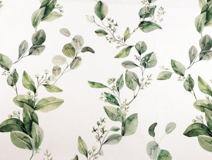 Polobavlněná látka se strukturou Half panama s digitálním tiskem rostliny (Balení 1 m, Varianta 1 Off White zelená)