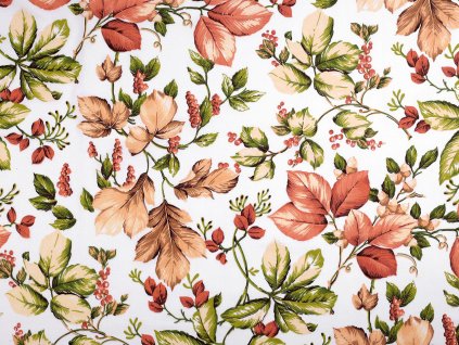 Bavlněná látka / plátno podzimní listy (Balení 1 m, Varianta 1 (22333-1) bílá)
