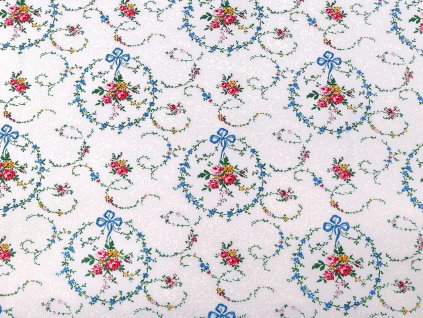Bavlněná látka / plátno květinové věnečky (Balení 1 m, Varianta bílá)