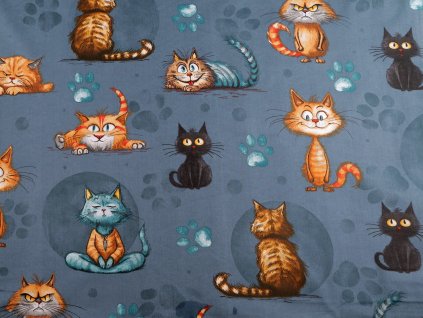 Bavlněná látka / plátno kočky (Balení 1 m, Varianta (940) modrá jeans)