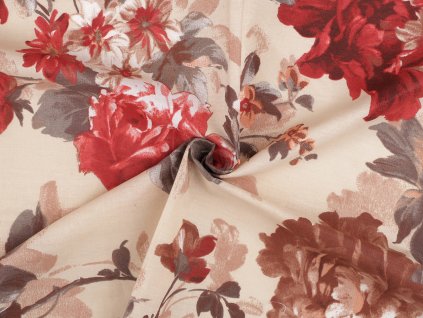 Bavlněná látka / plátno květy / růže šíře 220 cm (Balení 1 m, Varianta béžová světlá)