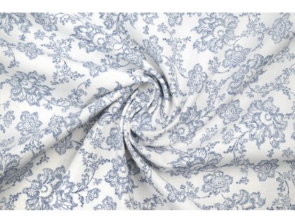 bavlnene platno modra krajka na bile