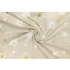 bavlna rezna zlato bile hvezdy s bilymi vlockami