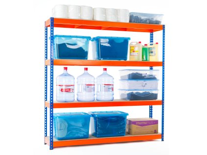 Raft metalic Mamutex Standard, vopsit albastru-portocaliu, 1800x1800x400 mm - 4 polițe, capacitate 2000 kg