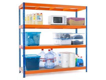 Lakovaný modro-oranžový regál Mamutex Standard 1800x1200x600 mm - 4 police, nosnosť 2000 kg