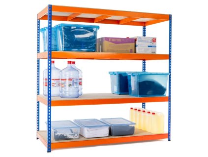 Lakovaný modro-oranžový regál Mamutex Standard 1800x1800x800 mm - 4 police, nosnosť 2000 kg