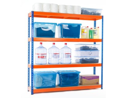 Lakovaný modro-oranžový regál Mamutex Standard 1800x1200x400 mm – 4 police, nosnosť 2000 kg
