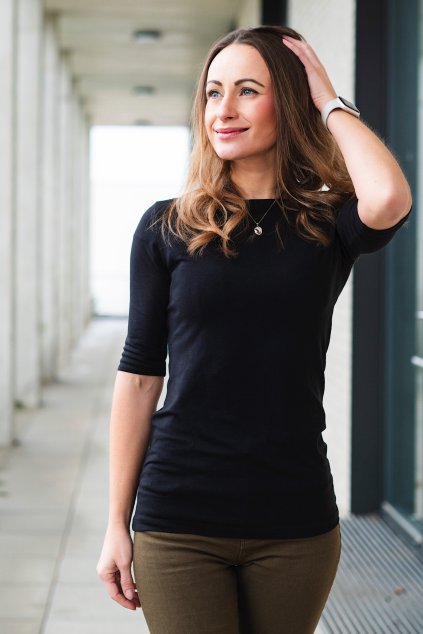 Elegantní tričko s hlubokými zády black (Velikost L)