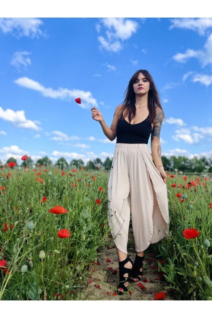 Dámské kalhoty s vysokými rozparky VIVIENNE BEIGE (Velikost Dámské XS/S)