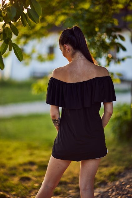 DÁMSKÉ splývavé triko s volanem MARGOT BLACK (vhodné jako těhotenské) (Velikost Dámské XS/S)