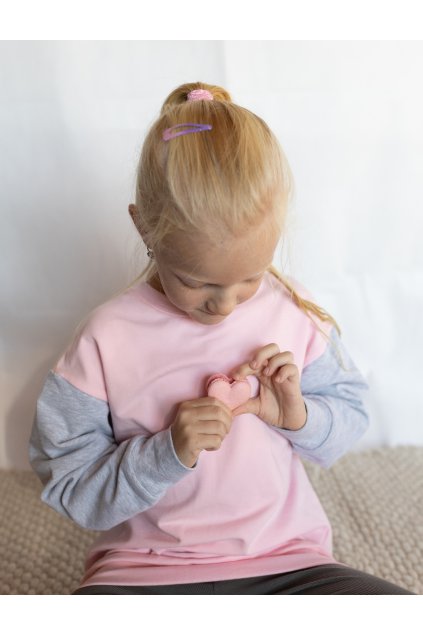 MIKINA BABY PINK ŠEDÝ MELÍR OVERSIZED (Velikost 110/116)