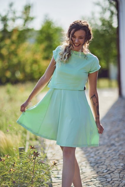 "KOMBINUJ" II. CROSS PASTEL GREEN krátký rukáv - Maminka (POUZE VRCHNÍ DÍL) (Velikost Dám. S)
