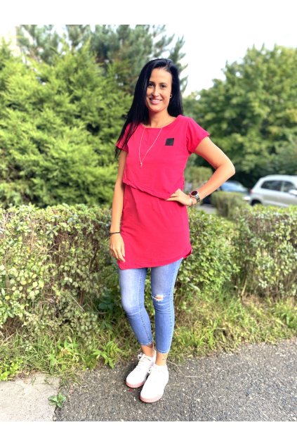 Asymetrické kojící tričko MALINA - Maminka (krátký rukáv) (Velikost Dámské XL)