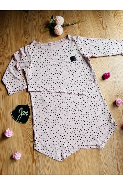 Asymetrické kojící tričko PINK DOTS (3/4 rukáv) - Maminka (Velikost Dám. XL)