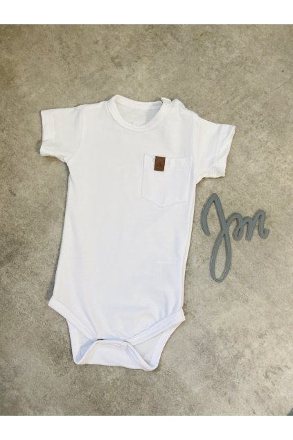 Body WHITE s kapsičkou- Chlapeček (krátký rukáv) (Velikost Miminko 62)
