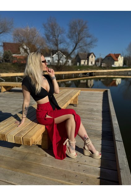 Dámské kalhoty s vysokými rozparky VIVIENNE RED (Velikost Dámské XS/S)