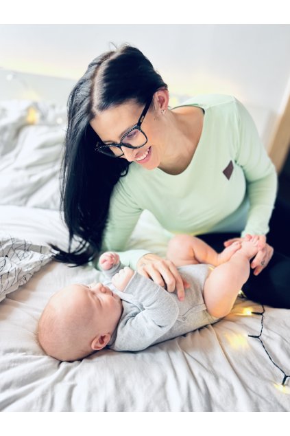 DÁMSKÉ Kojící tričko PASTEL GREEN (dlouhý rukáv) (Velikost Dámské XL)