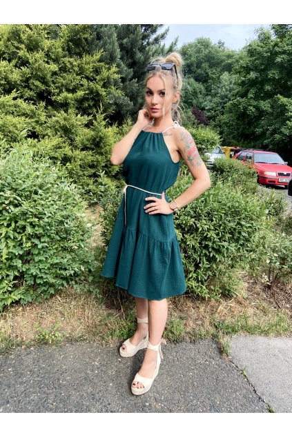 DÁMSKÉ Šaty DEMI LONG EMERALD mušelín (Velikost Dámské XS/S)