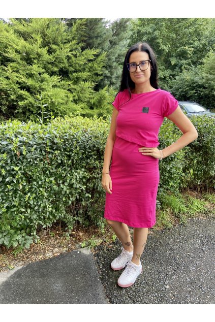 Kojící šaty LONG RASPBERRY (krátký rukáv) - Maminka (Velikost Dámské XS)