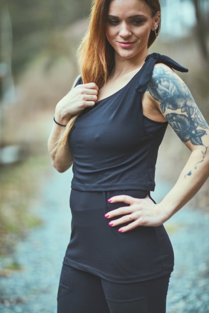 Kojící tílko s mašlemi BLACK - Maminka (Velikost Dámské XL)