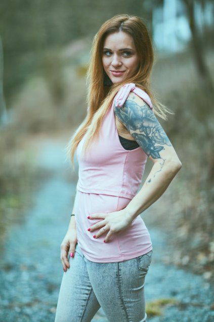 Kojící tílko s mašlemi Light PINK - Maminka (Velikost Dám. XL)