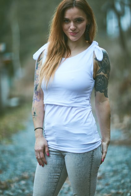 Kojící tílko s mašlemi WHITE - Maminka (Velikost Dámské XL)