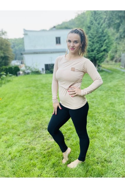 Kojící tričko BEIGE Organic - Maminka (dlouhý rukáv) (Velikost Dámské XS)