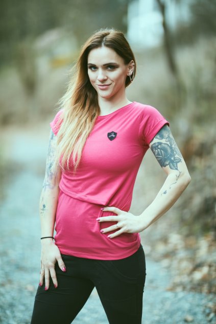 Kojící tričko MAGENTA (krátký rukáv) - Maminka (Velikost Dámské XL)