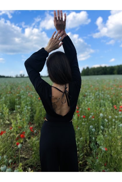 Lehoučký DÁMSKÝ Viskózový CROP TOP ESPAÑA Black (Velikost Dámské S)