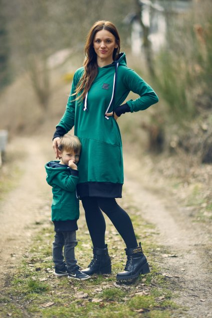 Prodloužená mikina HOOD UP EMERALD - Dámská (vhodné pro TĚHOTNÉ) (Velikost Dám. XL)