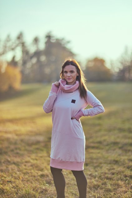 Prodloužená mikina ROLL UP PASTEL Pink - Dámská (vhodné pro TĚHOTNÉ) (Velikost Dámské XL)