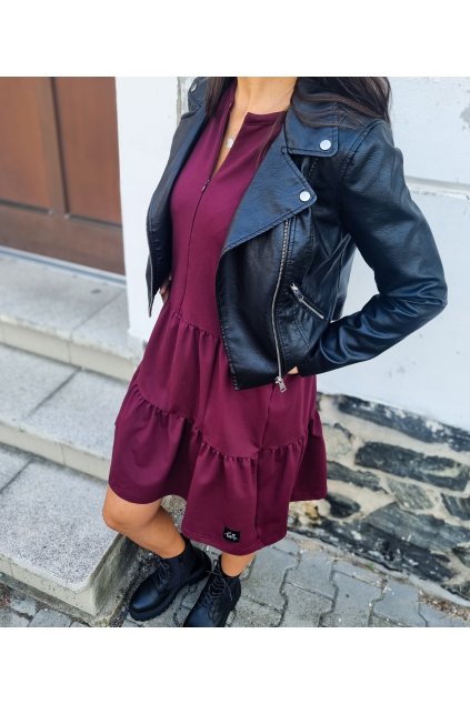Dámské teplákové BOHO šaty BORDÓ (VELIKOST 34, DÉLKA RUKÁVU KRÁTKÝ RUKÁV)