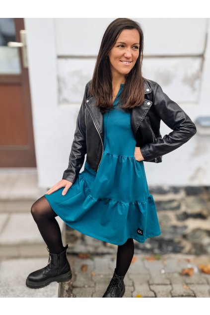 Dámské teplákové BOHO šaty TEAL (VELIKOST 34, DÉLKA RUKÁVU 3/4 RUKÁV)