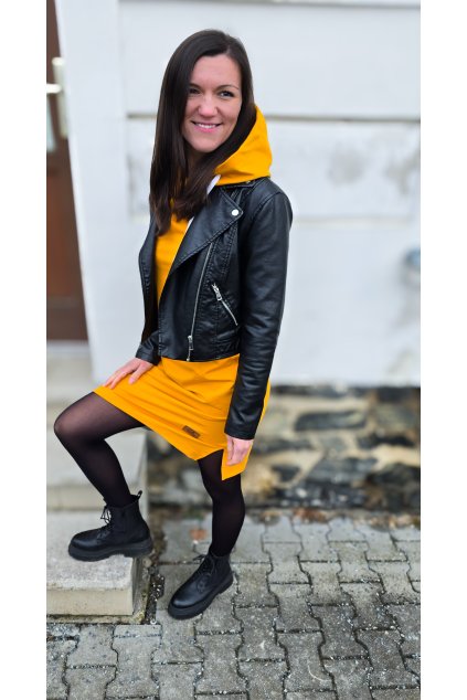 Mikinošaty s kapsami MUSTARD (VELIKOST 34)