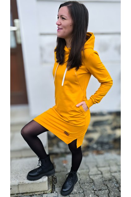 Mikinošaty s kapsami MUSTARD kojicí (VELIKOST 34)
