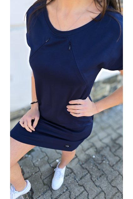 Úpletové šaty s kapsami NAVY kojicí (VELIKOST 34)