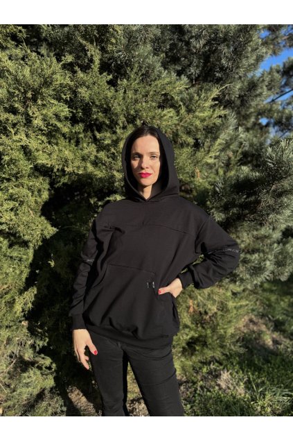 Dámská Kojicí mikina se skrytým zipem HOODIE SHINY Black (Velikost Dámské XS/S)