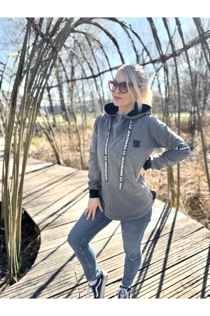 Dámská mikina s postranními zipy MADRID GREY MELANGE SHORT  (mikina vhodná na kojení i jako těhotenská) (Velikost Dámské XS/S)