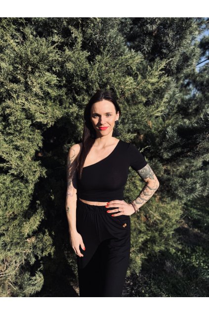 Dámský CROP TOP ONE-SIDE Black (Velikost Dámské S)
